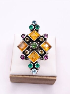 Size 9 Nicky Butler Multi-Gemstone Sterling Silver statement Ring